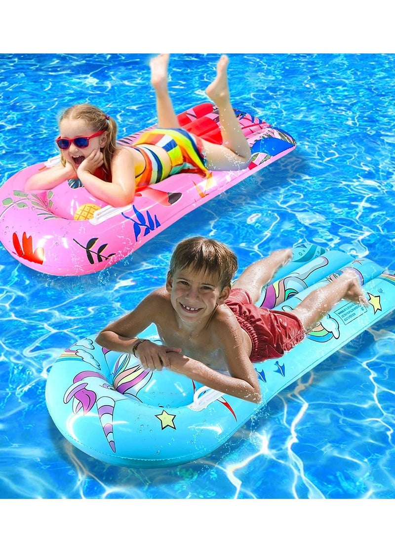 Inflatable Flamingo Unicorn Boogie Boards, 2 Pack Swimming Pool Floating Toys for Kids Learn to Swim Water Slide Boards Floats Toy Lounger Summer Party Supplies