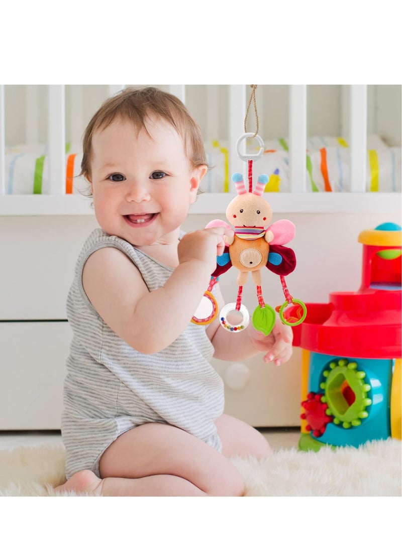 Baby Pram Pushchair Toys Newborn Sensory Soft Plush Early Development Stroller Hanging Toy with Clip-on Rattles