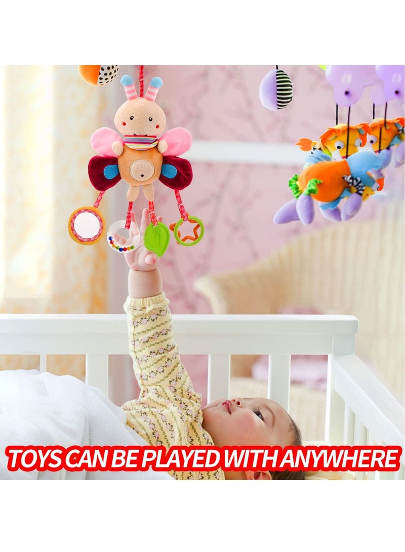 Baby Pram Pushchair Toys Newborn Sensory Soft Plush Early Development Stroller Hanging Toy with Clip-on Rattles