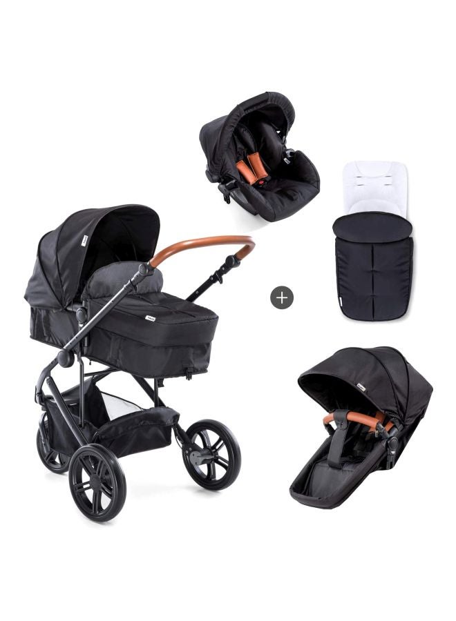 Hauck Pacific 3 Shop N Drive Travel System – 3-in-1 Baby Stroller with Car Seat, Carrycot & Reversible Stroller, Large Wheels, Suspension – Black