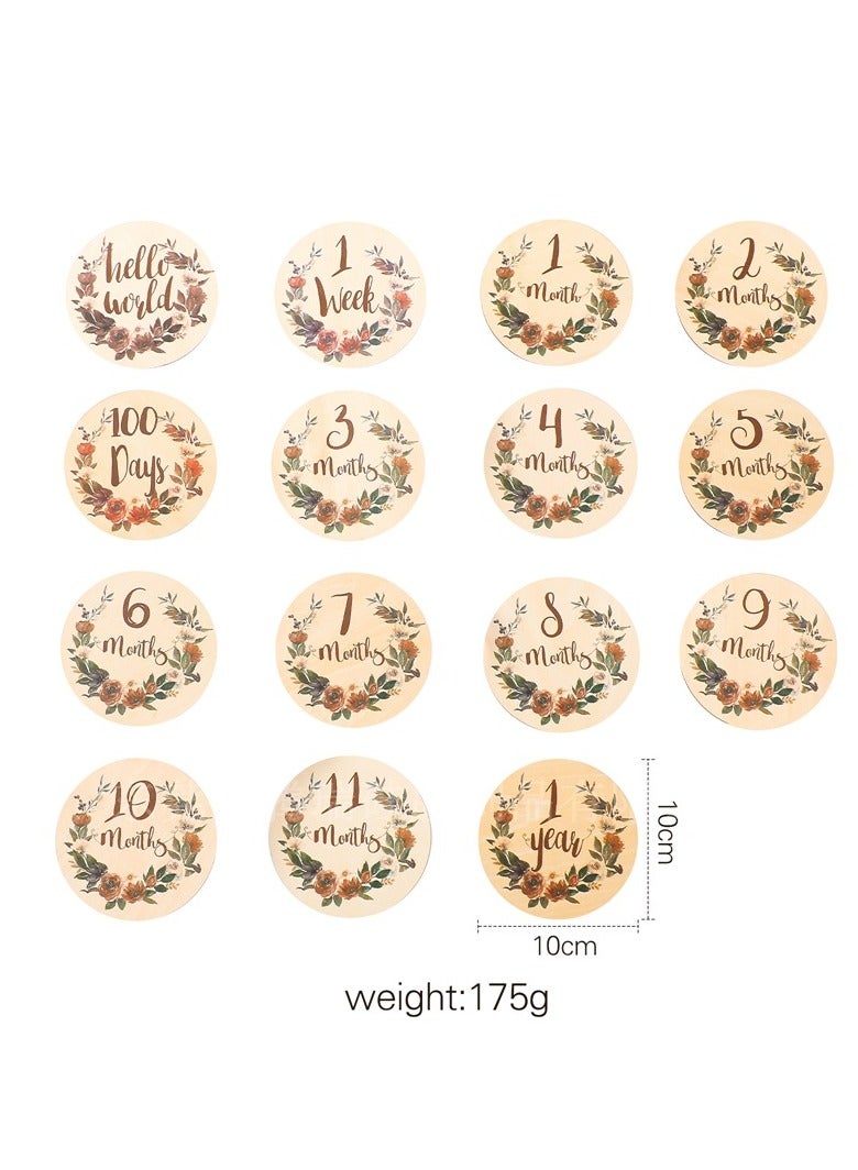 Baby Monthly Milestone 15 Pcs Milestone Numbers Props Wooden Newborn Welcome Discs Sign Baby Milestone Cards Weekly Monthly Growth Milestone Signs Baby Announcement Props for Boys Girls Photo Prop