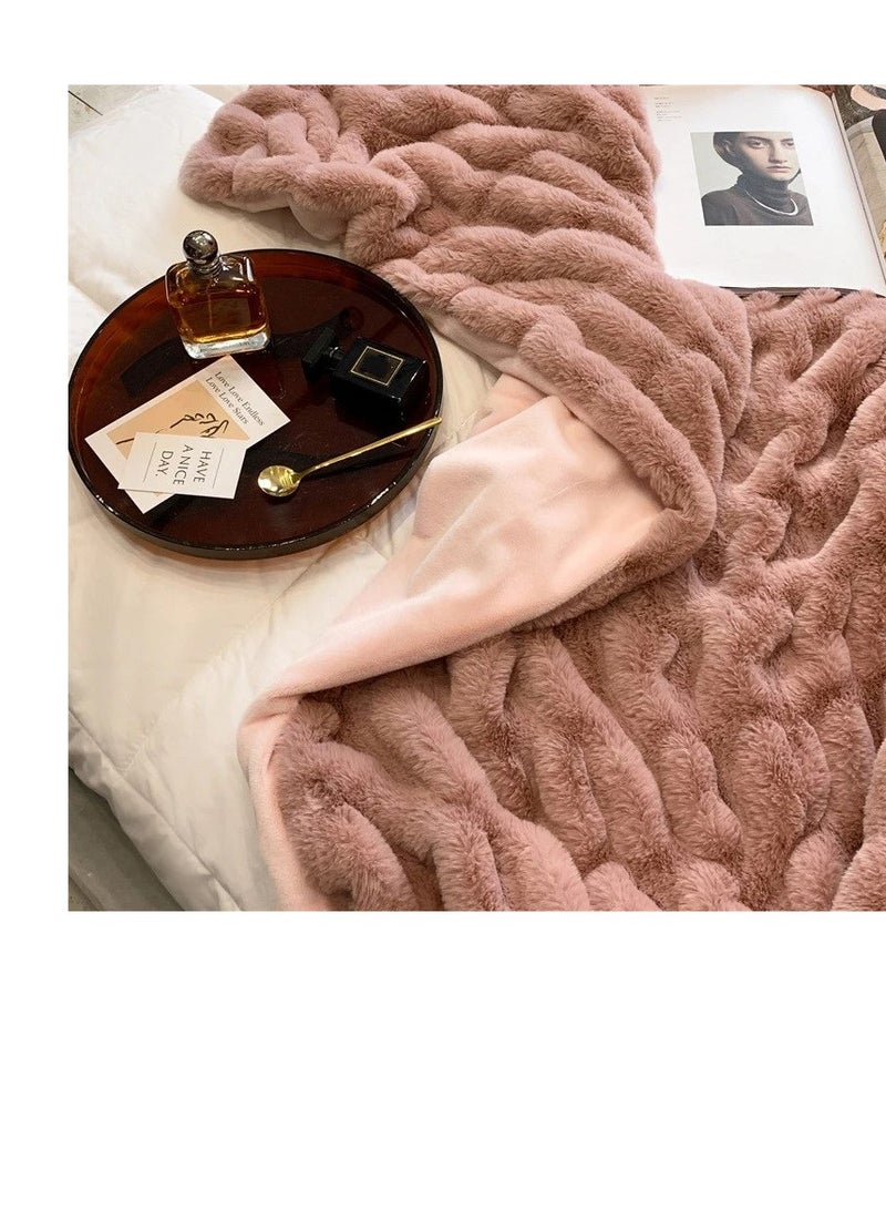 Faux Fur Blanket Thick Warm Rabbit Hair Gray Plush Soft Plaid Throw Blanket for Double Bed Winter Sofa Cover 200*230CM