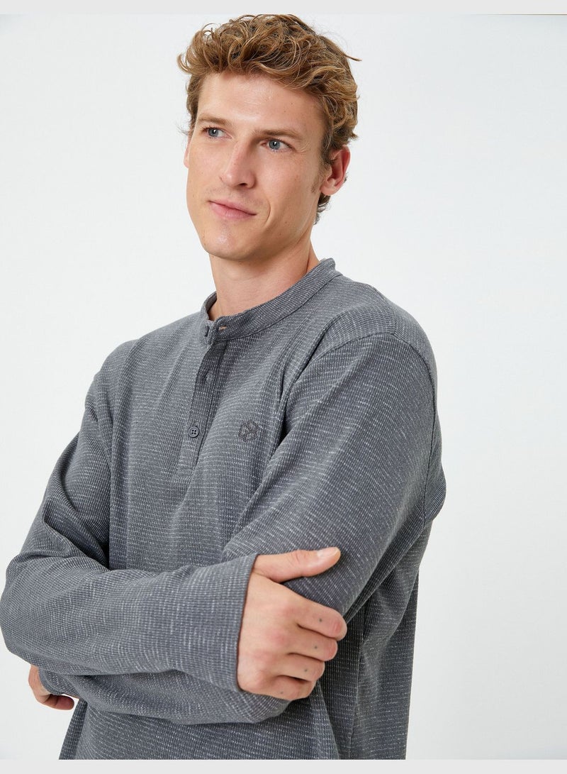 Mandarin Neck Sweater Button Detail Long Sleeve
