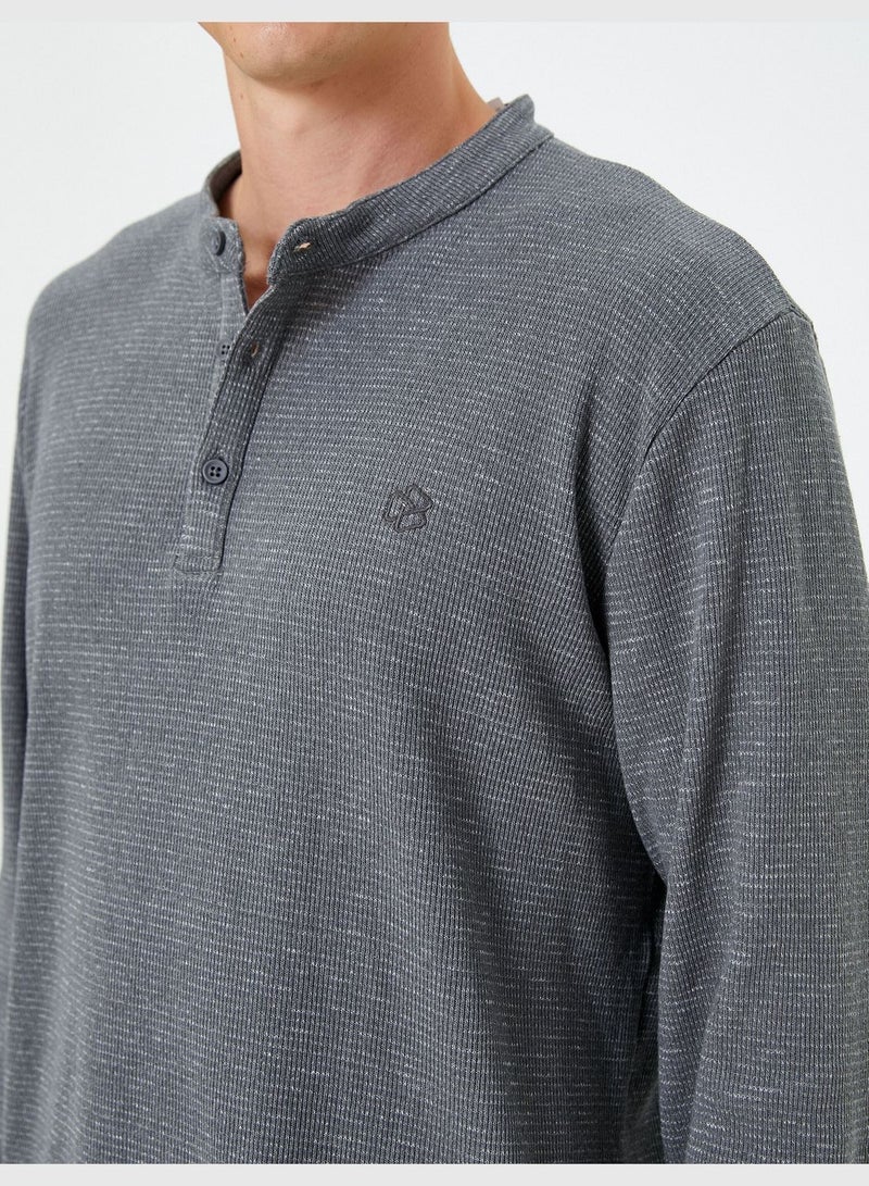 Mandarin Neck Sweater Button Detail Long Sleeve