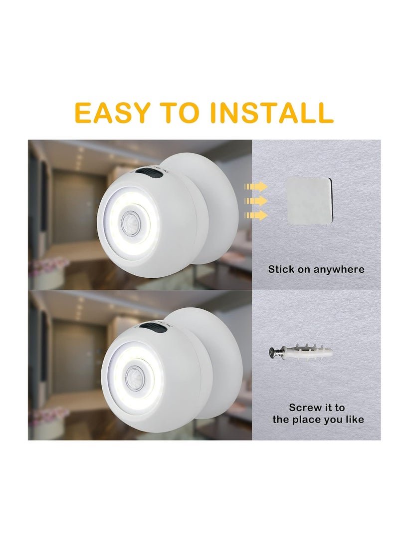 Motion Sensor Lights, 360° Motion Activated Portable Night Lights, 2-Pack Battery Powered Safe Lights, Versatile Wall Light for Closet, Stair, Bedroom, Wardrobe, Garage, and Power Outages