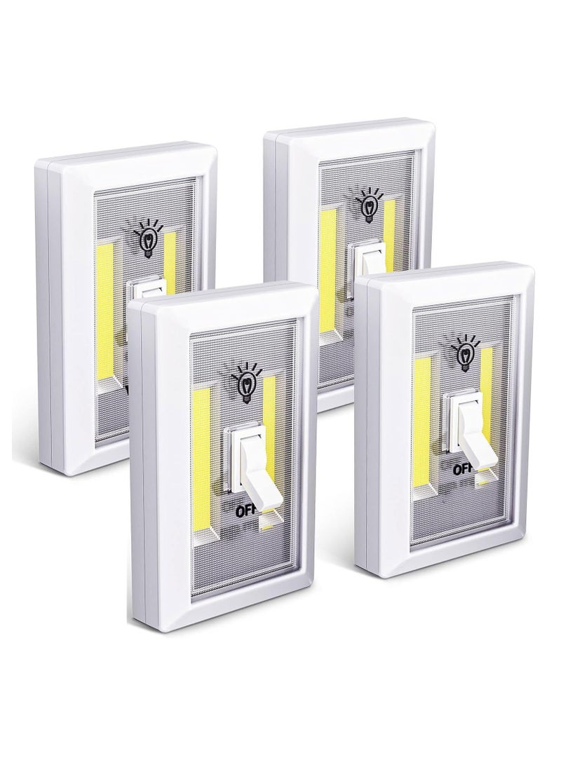 LED Night Light Switch, 12 Total Batteries Included, 200 Lumen Wireless COB LED Switch Light, Perfect for Under Cabinet, Shelf, Closet, Garage, Kitchen, Stairwell, Battery Operated, 4 Pack