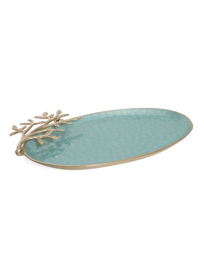 Sepia Tree Oval Platter, Turquoise & Gold – 40x4 cm