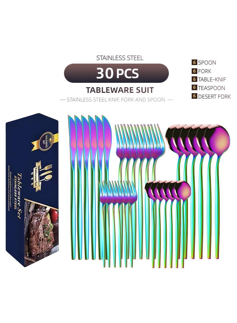 30-Piece Knife Fork Spoon Full Set Multicolour