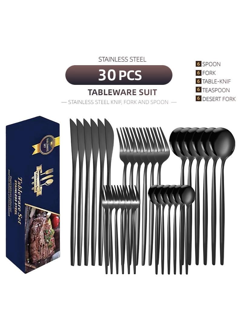30-Piece Knife Fork Spoon Full Set Black