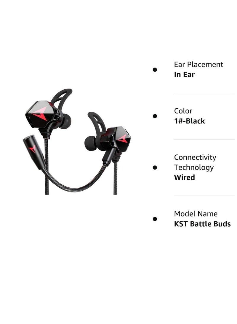 Wired Earbuds with Microphone, Battle Buds Gaming Dual Volume Control, Headset Mic, Earphones for Mobile Gaming, Switch, Xbox One, PS4, PS5, PC