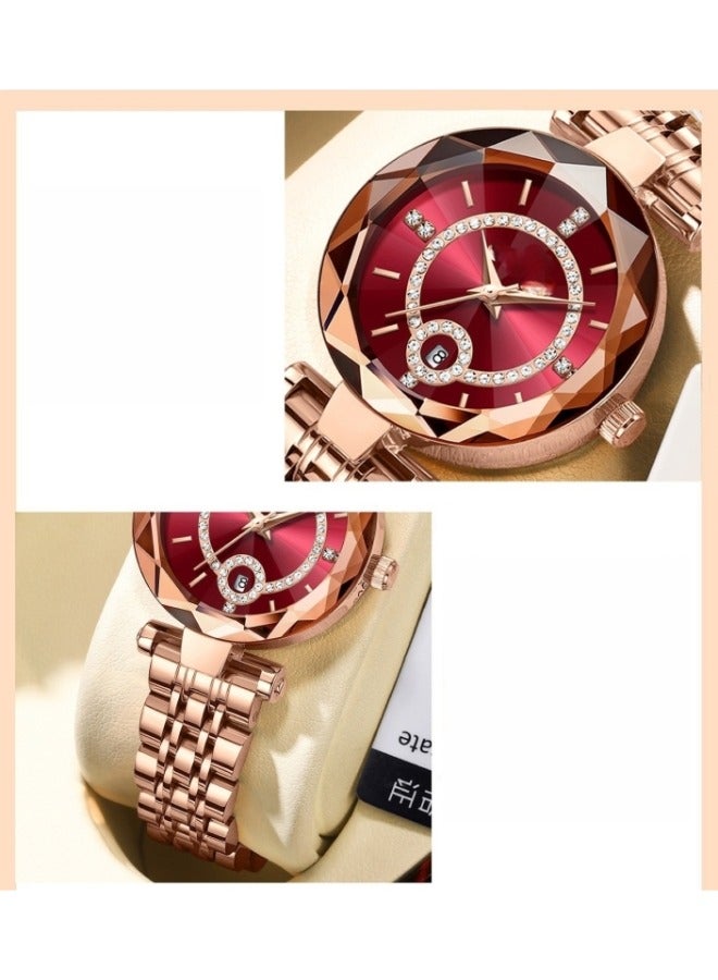 Women's Quartz Watch with Stainless Steel Strap & Round Diamond Dial & Date & Daily Waterproof Elegant Wrist Watch as Ladies Gifts