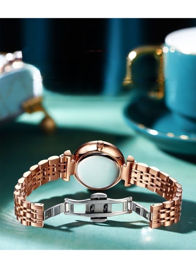 Women's Quartz Watch with Stainless Steel Strap & Round Diamond Dial & Date & Daily Waterproof Elegant Wrist Watch as Ladies Gifts