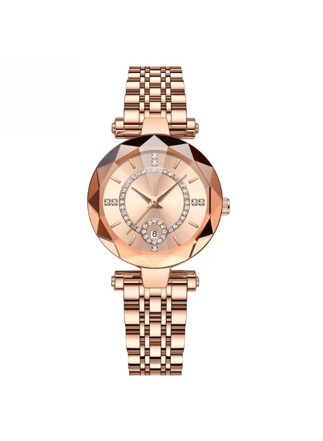 Women's Quartz Watch with Stainless Steel Strap & Round Diamond Dial & Date & Daily Waterproof Elegant Wrist Watch as Ladies Gifts