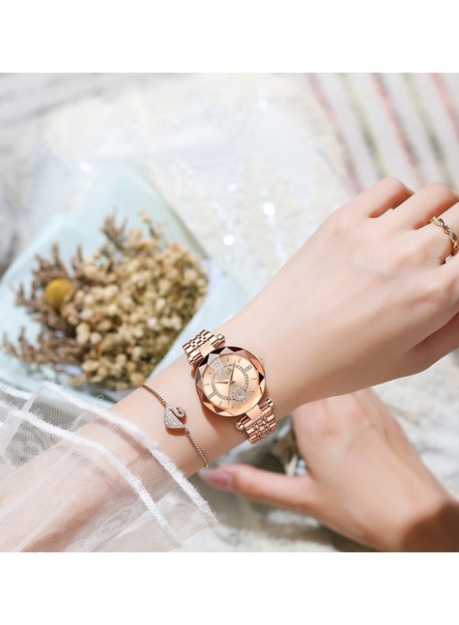 Women's Quartz Watch with Stainless Steel Strap & Round Diamond Dial & Date & Daily Waterproof Elegant Wrist Watch as Ladies Gifts