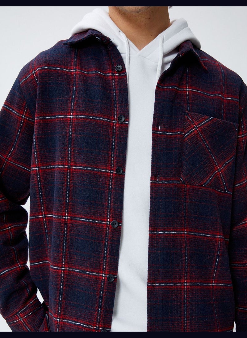 Long Sleeve Pocket Detail Classic Neck Check Plaid Shirt