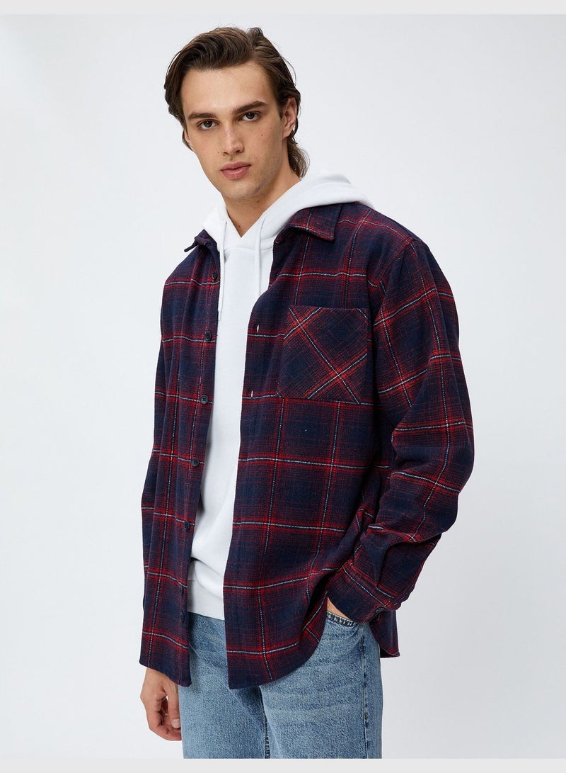 Long Sleeve Pocket Detail Classic Neck Check Plaid Shirt