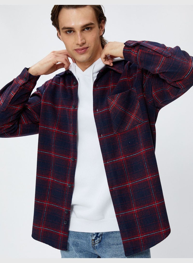 Long Sleeve Pocket Detail Classic Neck Check Plaid Shirt