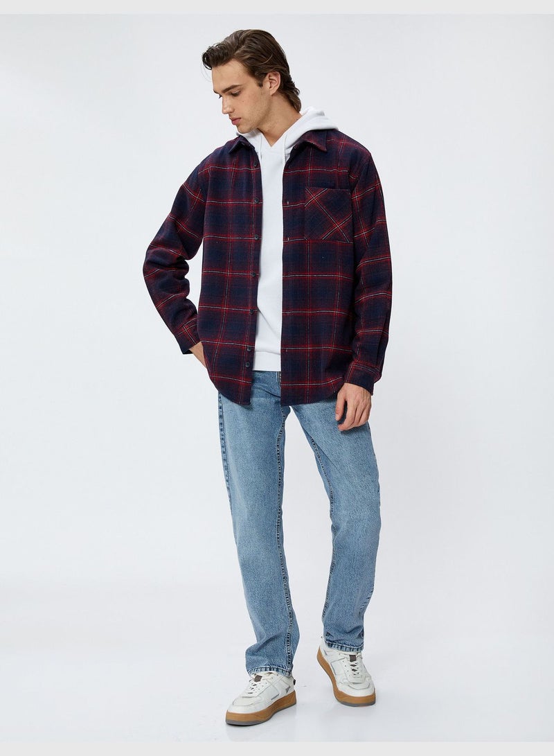 Long Sleeve Pocket Detail Classic Neck Check Plaid Shirt