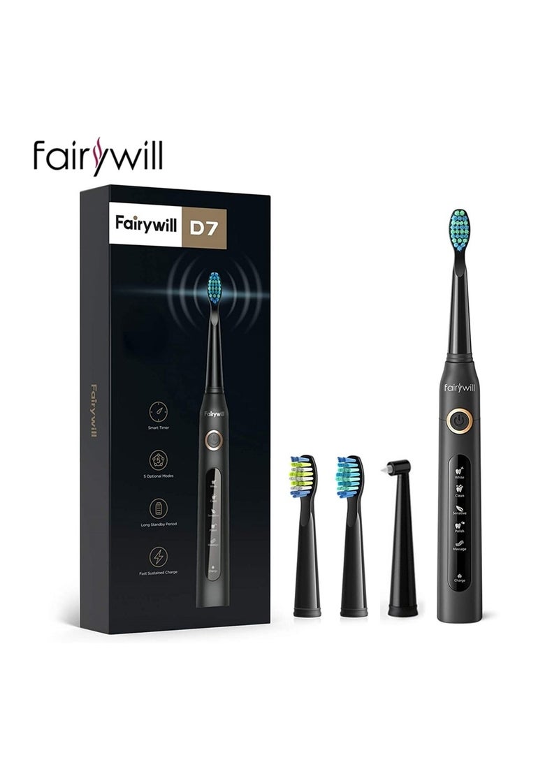 Sonic Electric Toothbrush Adult Couple Rechargeable Electric Toothbrush Black 4 Brush Heads