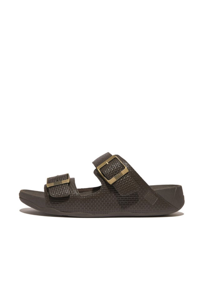 049-778 Fitflop Men Gogh Moc Mens Buckle Weave-Embossed Leather Slides HA8-167 Chocolate