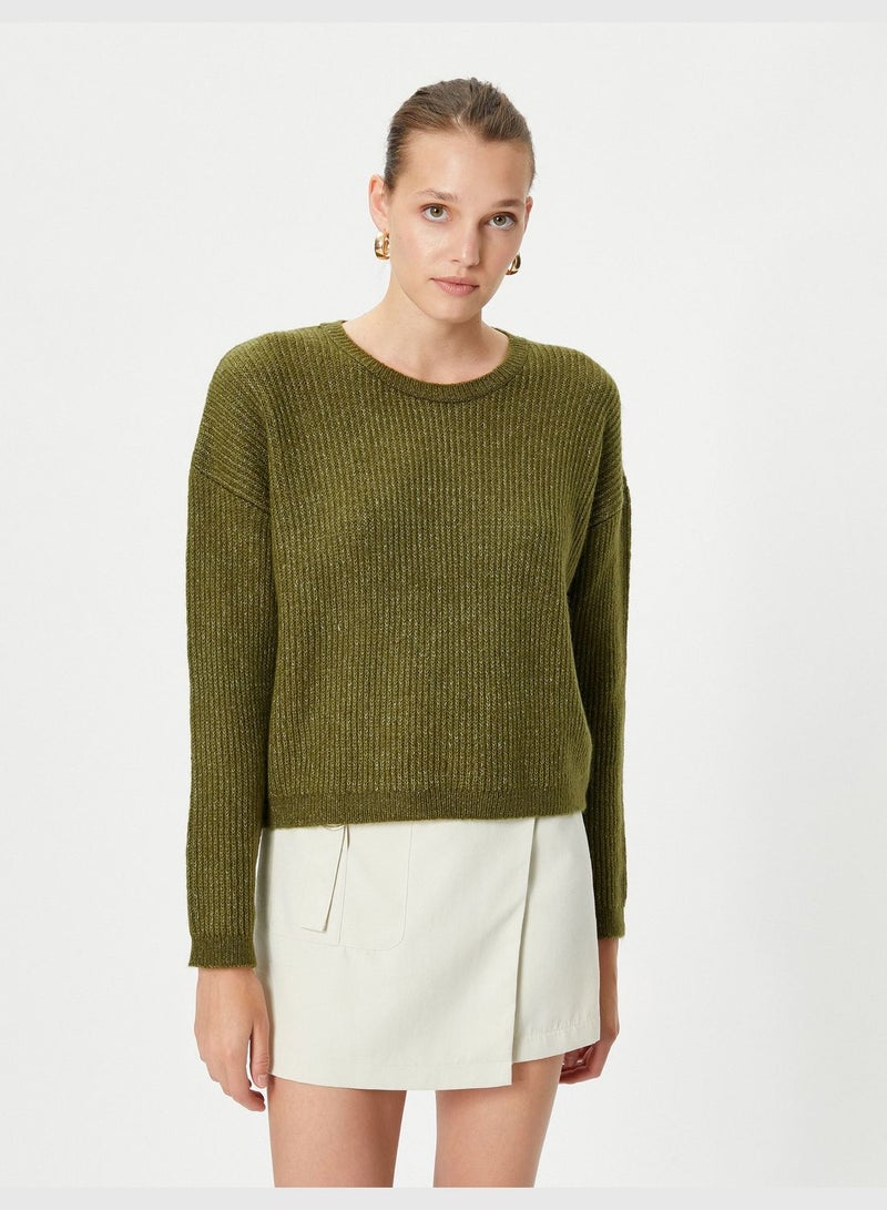 Ribbed Crew Neck Knitted Basic Sweater