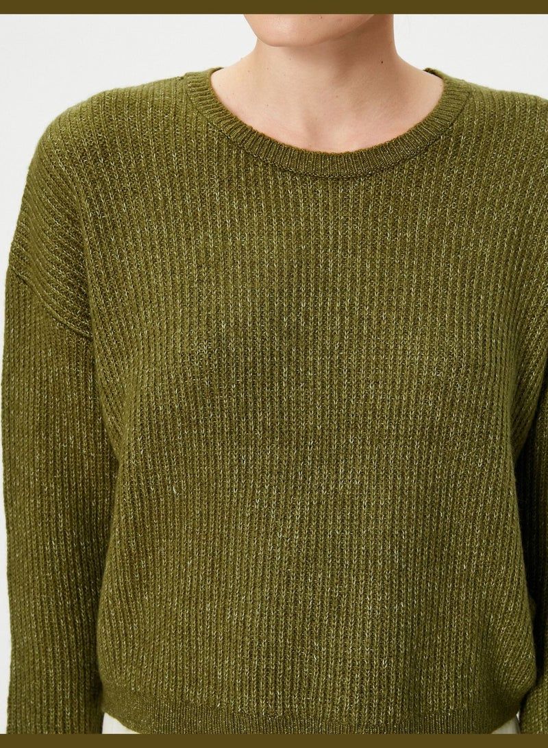 Ribbed Crew Neck Knitted Basic Sweater