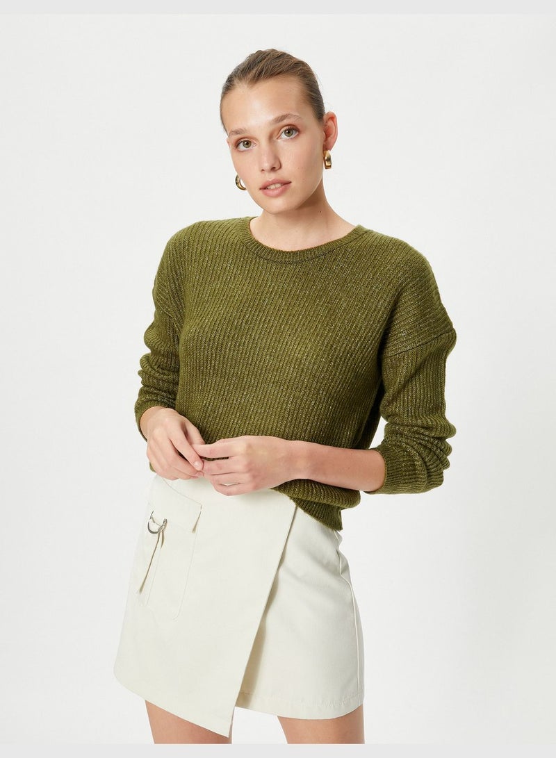 Ribbed Crew Neck Knitted Basic Sweater