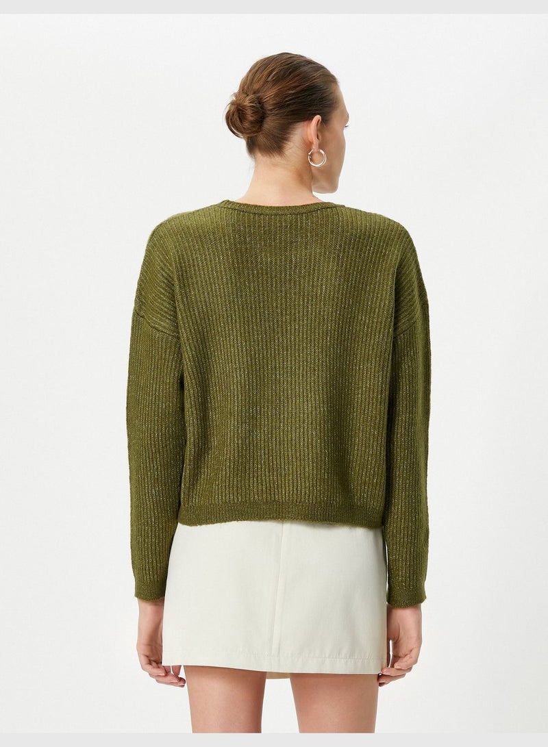 Ribbed Crew Neck Knitted Basic Sweater