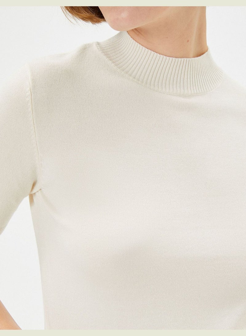 High Neck Short Sleeve Knitted Sweater