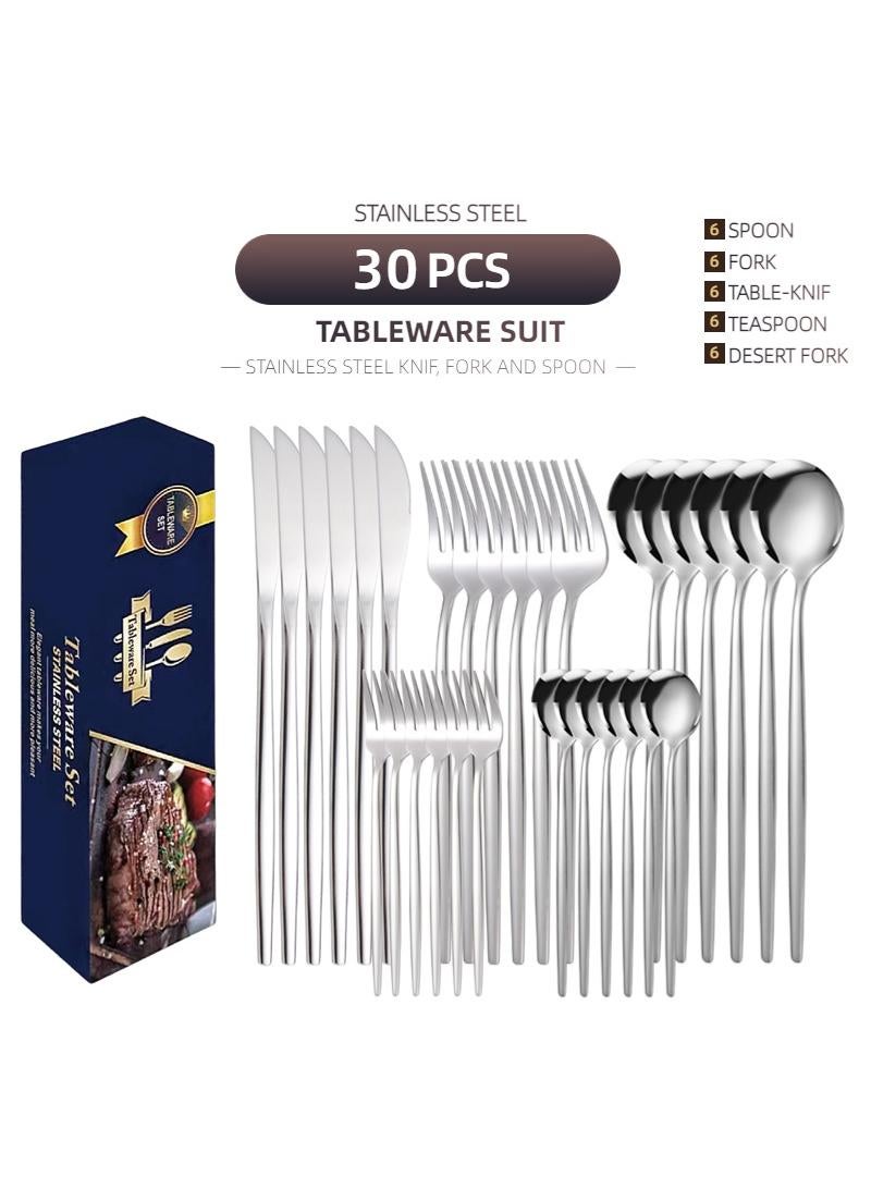 30-Piece Knife Fork Spoon Full Set Silver
