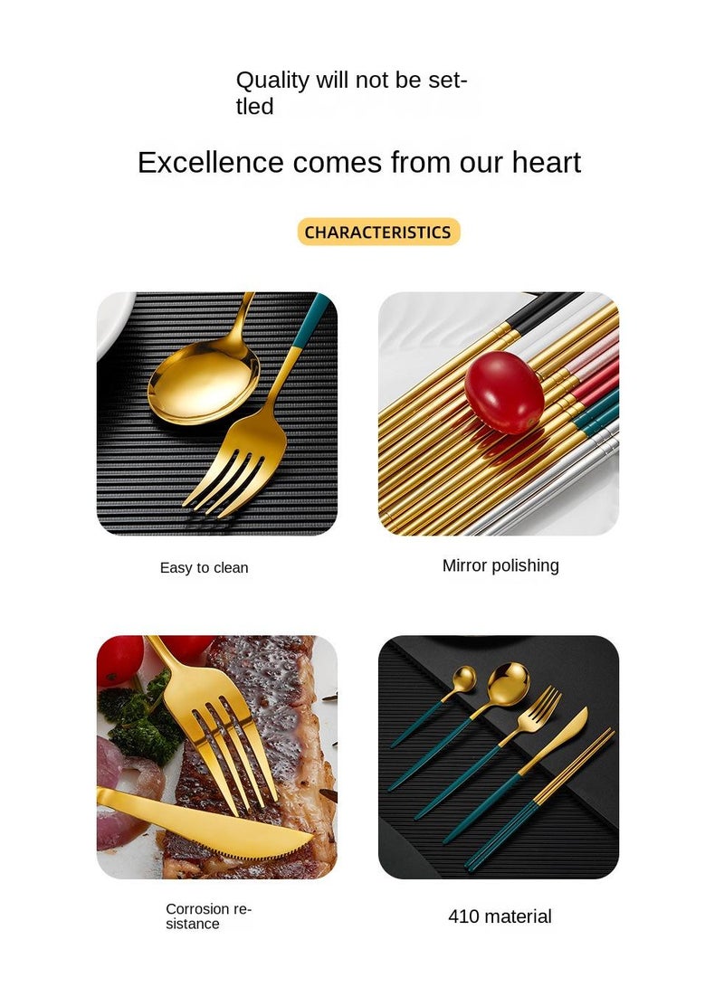 30-Piece Knife Fork Spoon Full Set Gold/Blue