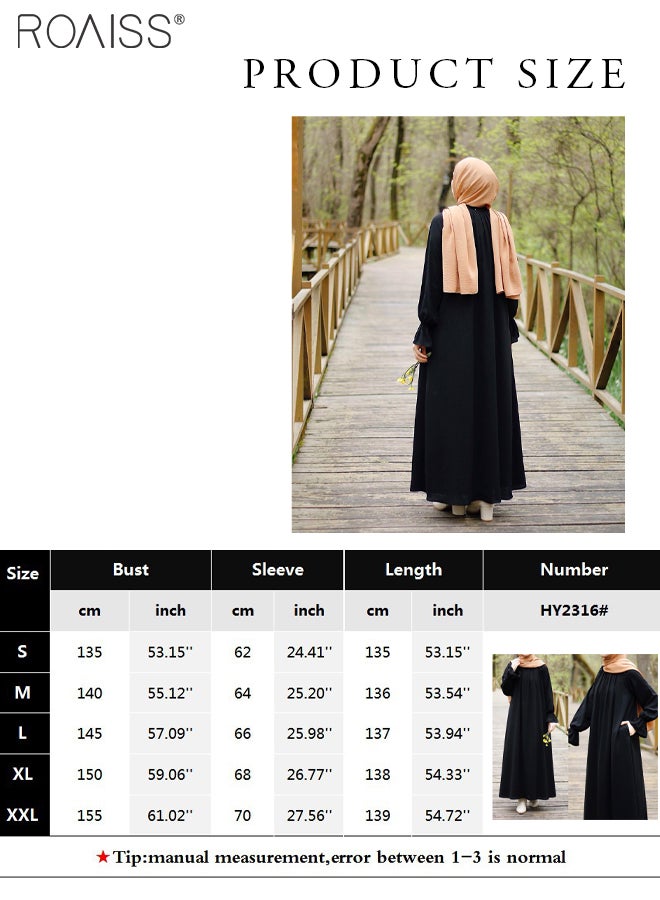 Abaya Style Solid Color Casual Loose  Flared Dress Women'S Fashion Versatile Commuting Daily Long-Sleeve Long Skirt for Ladies Elegant Temperament Casual Outfit
