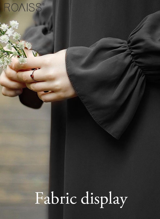 Abaya Style Solid Color Casual Loose  Flared Dress Women'S Fashion Versatile Commuting Daily Long-Sleeve Long Skirt for Ladies Elegant Temperament Casual Outfit