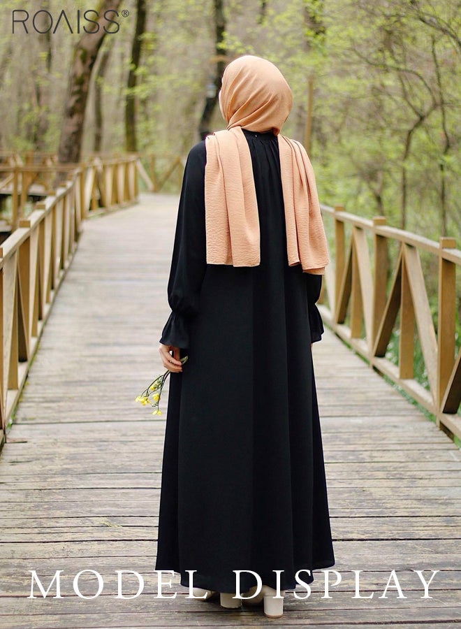 Abaya Style Solid Color Casual Loose  Flared Dress Women'S Fashion Versatile Commuting Daily Long-Sleeve Long Skirt for Ladies Elegant Temperament Casual Outfit
