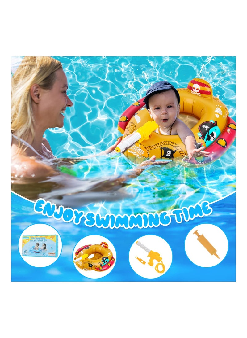 SYOSI Baby Swimming Float, Ring Float Inflatable Pool Toy Pirate Boat with Water Pistol Inflatables for Kids ​of Age 2-8 Year
