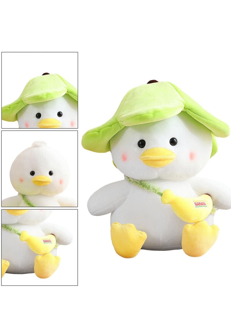 Green Banana Duck Hat Plush Toy, Stuffed Animal, Soft Fluffy Peel Banan Duckling Hugging Cushion Decor for Girls And Boys Pillow Gifts Kids (25cm)