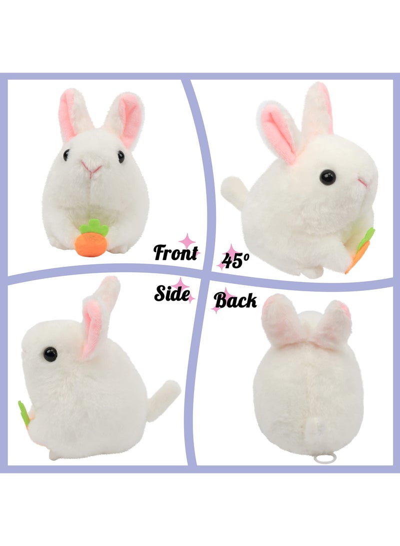 SYOSI Pull String Wind-up Plush Bunny Toy, Clockwork Rabbit, Motorized Wagging Tail Rotating Interactive Toys, Pullback Cord Stuffed Animal Gift for Baby and 1-3 Years Old Kids, White, 5.5In