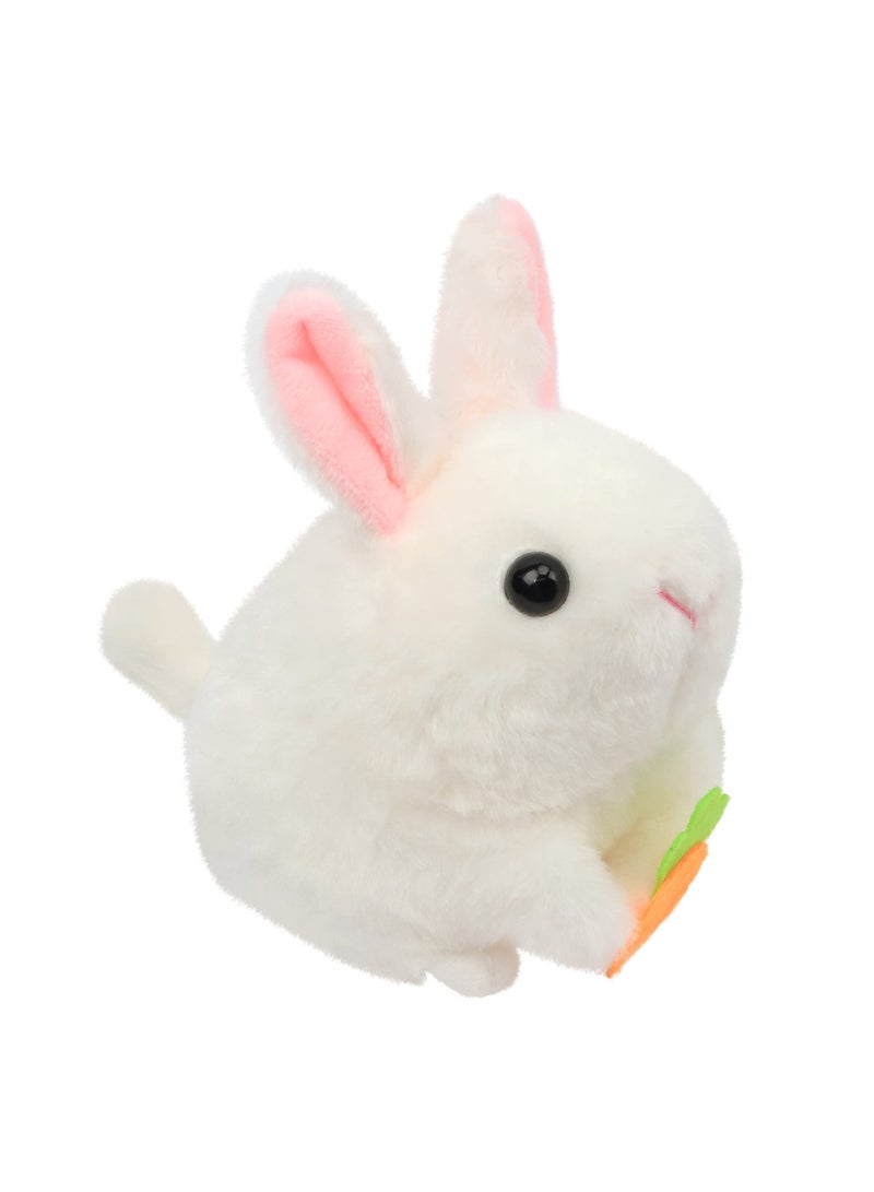 SYOSI Pull String Wind-up Plush Bunny Toy, Clockwork Rabbit, Motorized Wagging Tail Rotating Interactive Toys, Pullback Cord Stuffed Animal Gift for Baby and 1-3 Years Old Kids, White, 5.5In