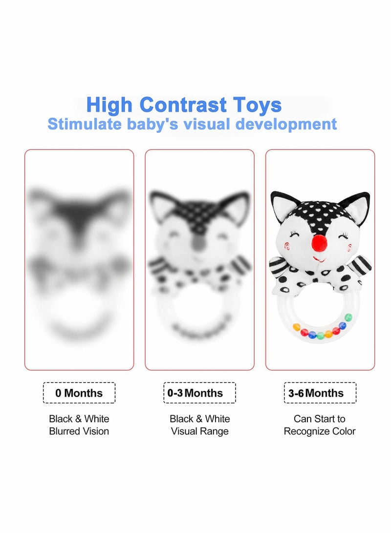 Baby Rattle Toys for 0-6 Months, 2Pcs Handbell Grasping Toys, Newborn Soft Rattles Teething Ring, Sensory Plush Toy Set 0 3 6 9 12 Month Infant Boys Girls Shower Gift (Elephant/Fox)