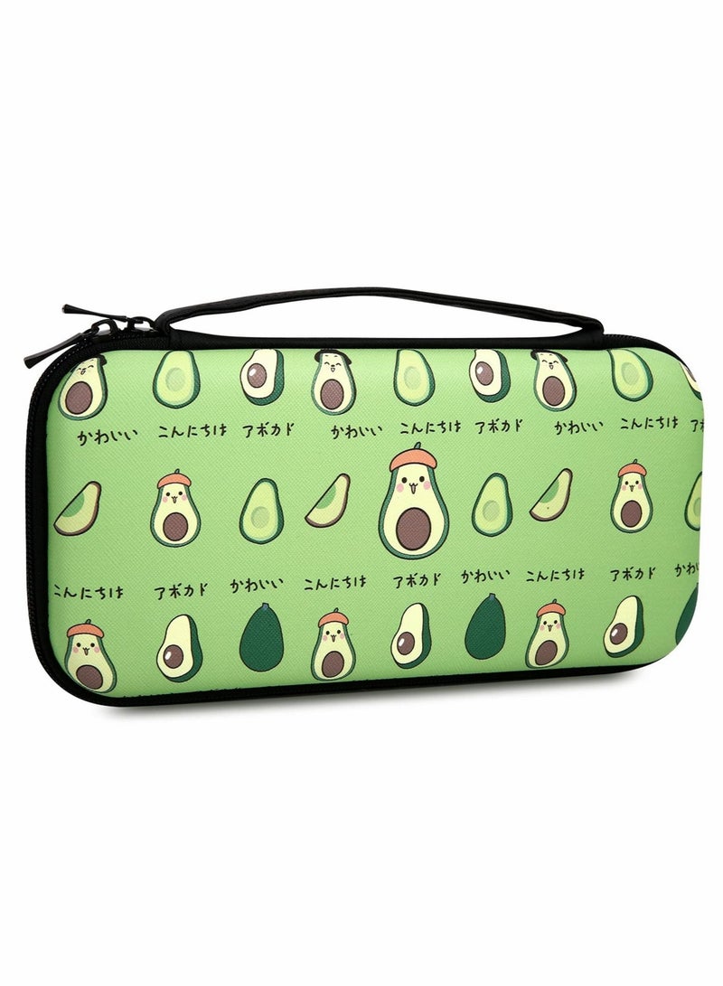 Storage Bag Case for Nintendo Switch Game Console, Cartoon Avocado Cute Hard Portable Travel Carry Case with 12 Game Card Slots, Inner Storage Bag for Joy-Con & Accessories