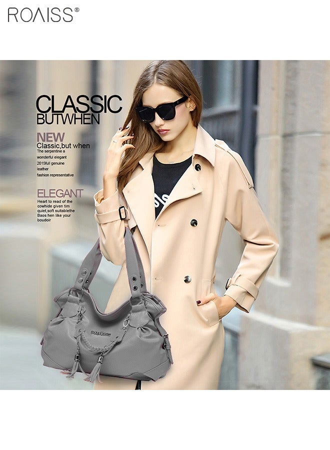 Women's PU Tote Bag Fashion Soft Leather Tassel Bag Large Capacity Handbag Soft Leather Shoulder Bag