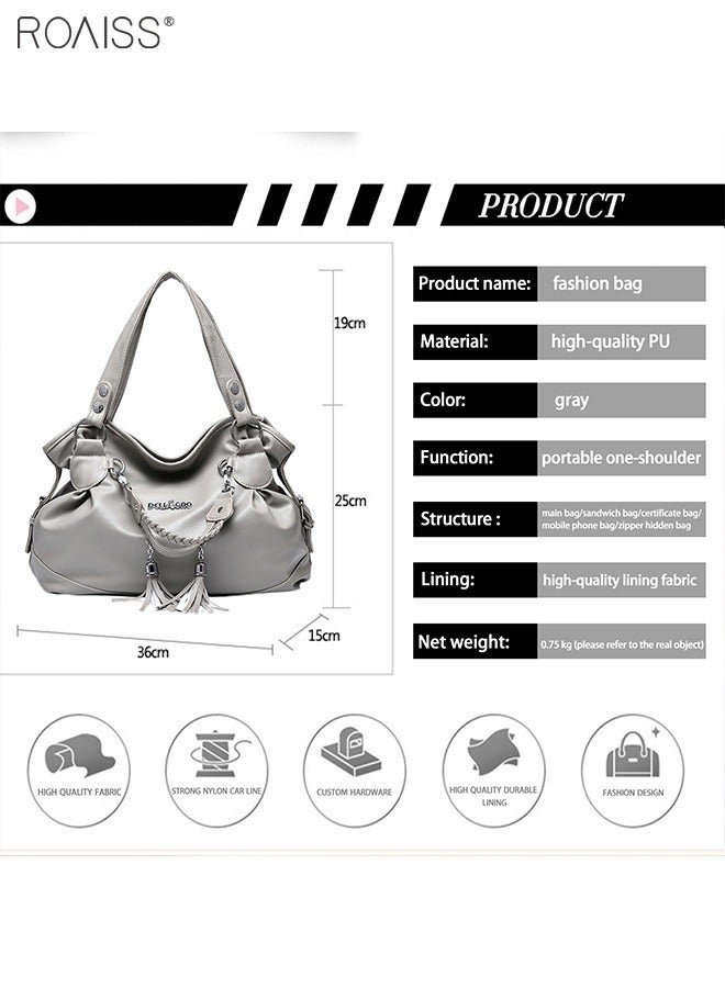 Women's PU Tote Bag Fashion Soft Leather Tassel Bag Large Capacity Handbag Soft Leather Shoulder Bag