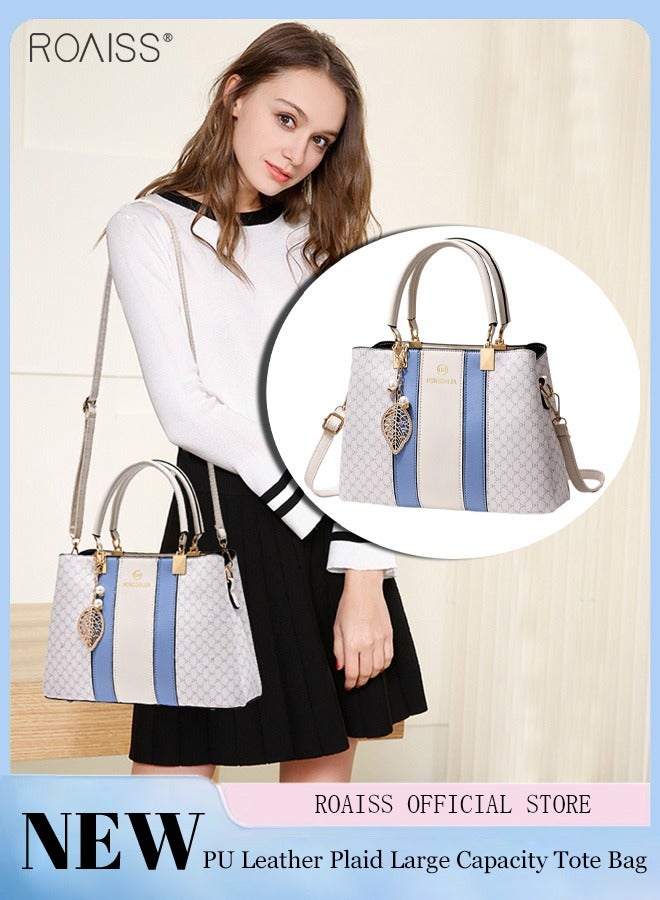 Women's Fashionable Checkered Crossbody Bag Pu Leather Handbag With Exquisite Pendant Accessories