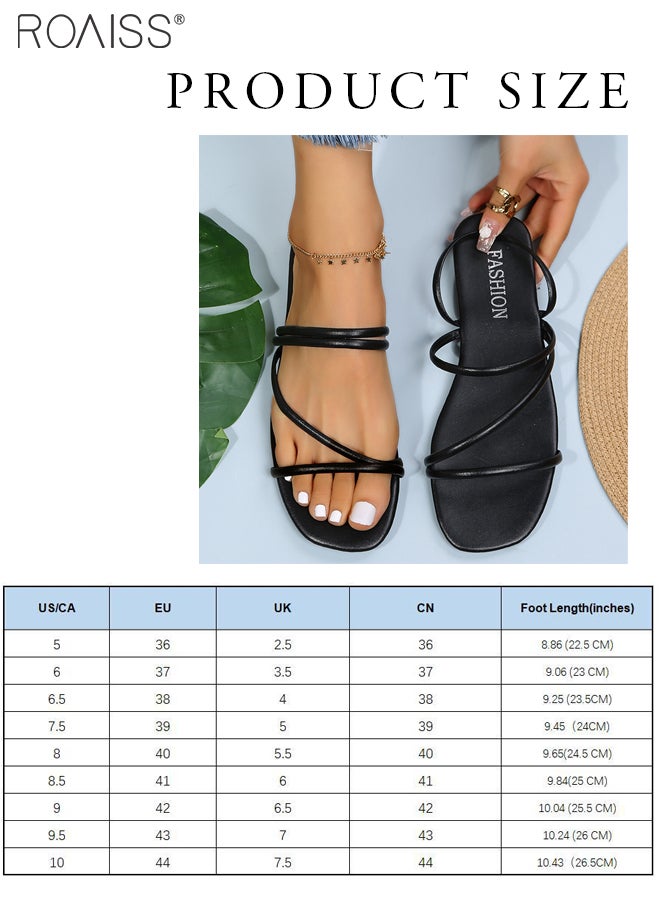 Fashion Simple Versatile Sandals For Women Daily Commuting Summer Thin Straps Open Toe Hollow Flat Bottom 2-Wear Sandals Or Slippers