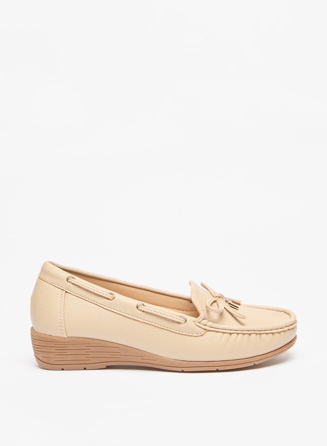 Women's Bow Accent Slip-On Moccasins With Wedge Heels