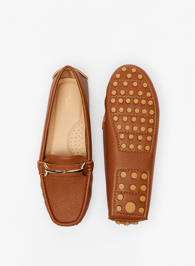 Womens Textured Slip On Moccasins with Metallic Accents