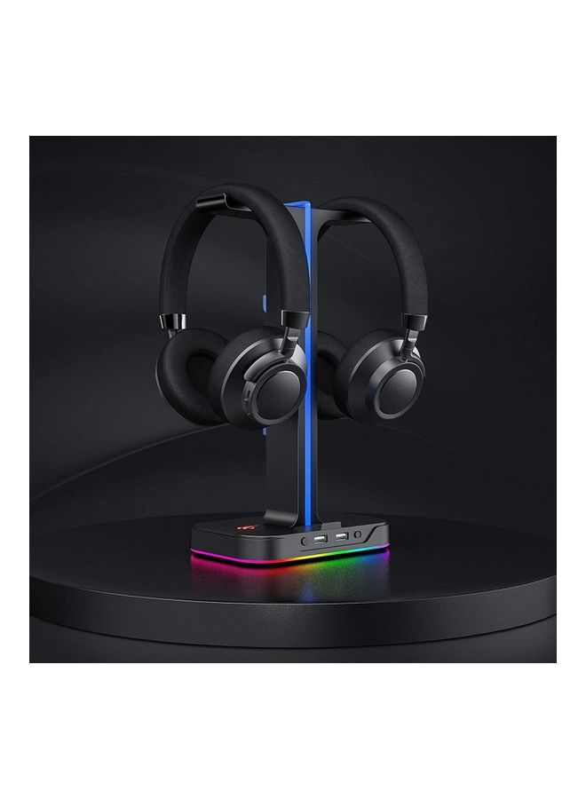 Rgb Headset Stand With Dual Hanger & 2 Usb Ports