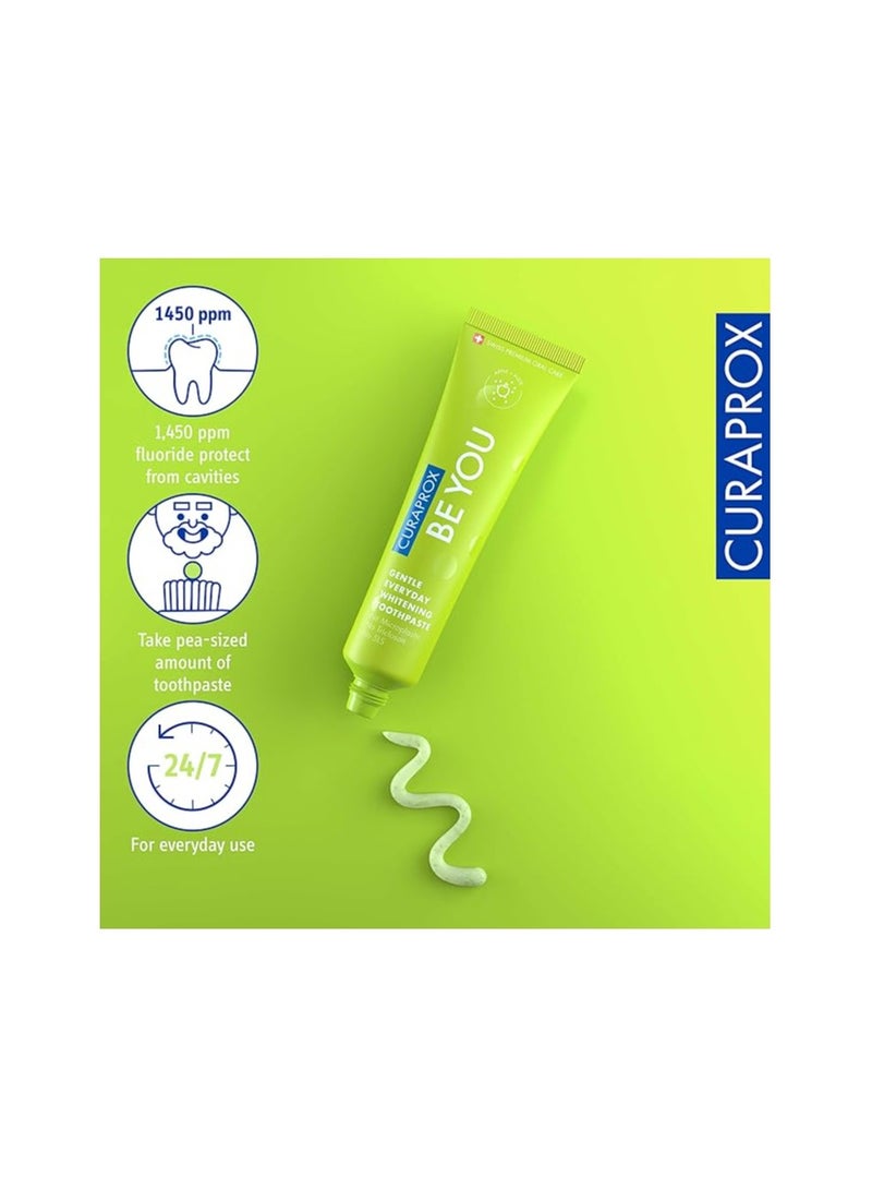 Curaprox Be You Apple + Aloe Vera Toothpaste Green 60ml - Gentle Everyday Whitening Toothpaste - SLS Free, Microplastic Free, Triclosan Free, Fluoride Toothpaste