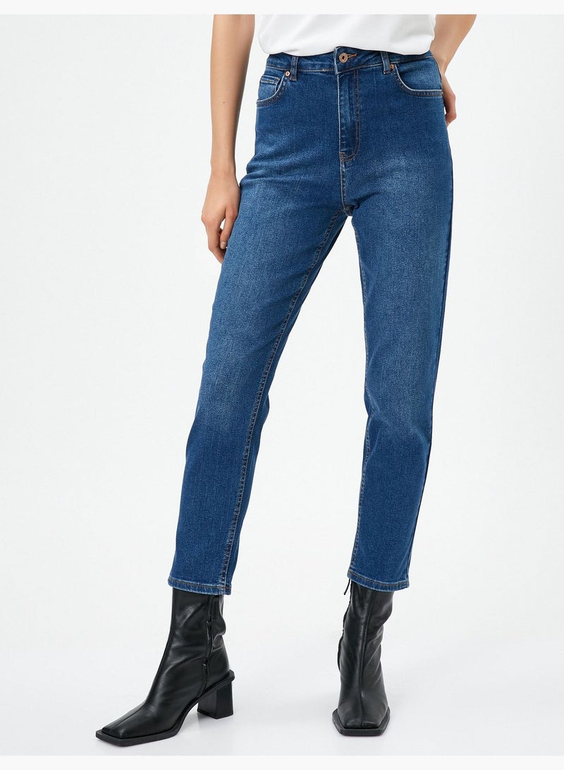 High Rise Skinny Leg Denim Trousers - Slim Mom Jean