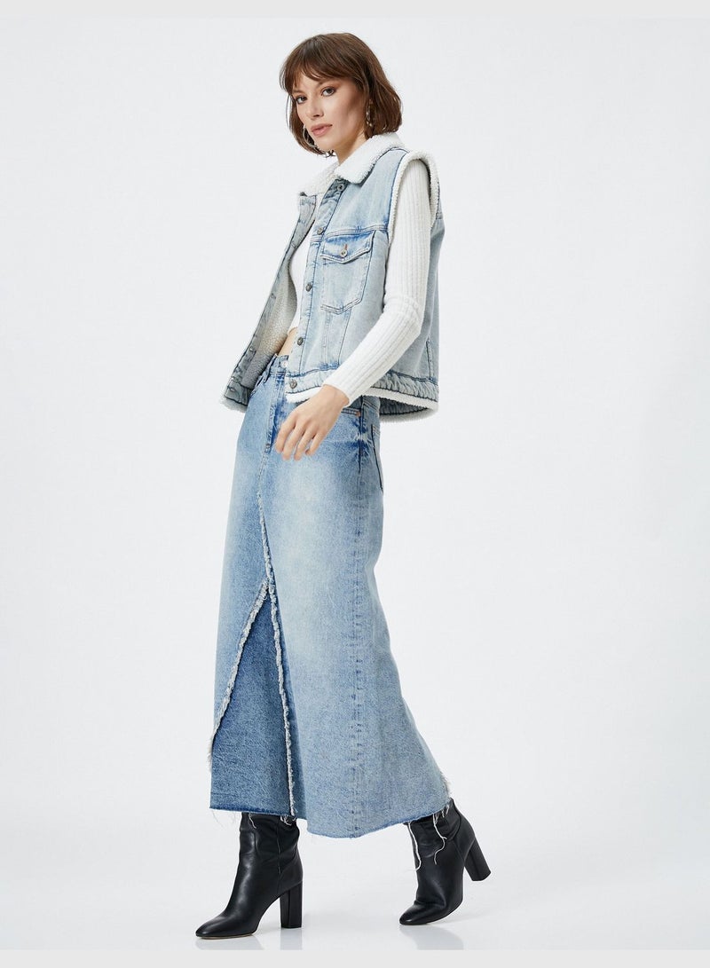 Midi Jean Skirt High Rise Tasseled Detail Pockets
